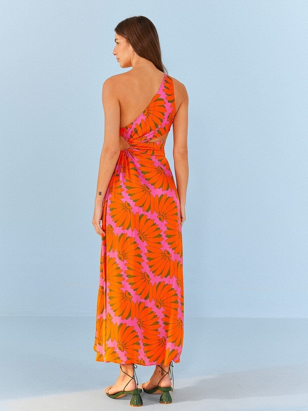 FARM Rio Pink and Orange COPACABANA One-Shoulder Maxi Dress SIZE L - Picture 4 of 6